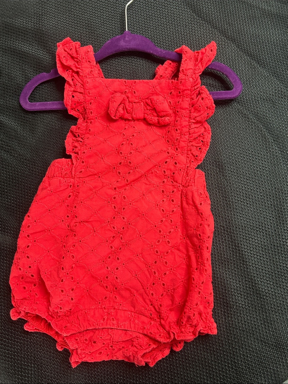 Janie and Jack Red Eyelet Bubble Romper